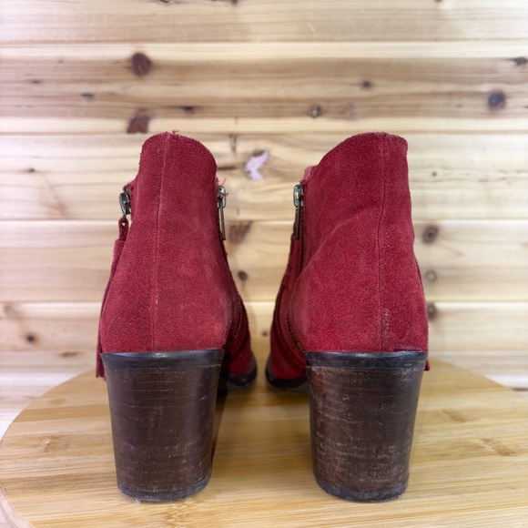 Naughty Monkey Boots Womens 8 Noah Red Suede Leather Fringe Zip Up Ankle Booties - Picture 3 of 14
